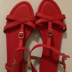 NEW J.crew red and gold strapped sandals 8.5